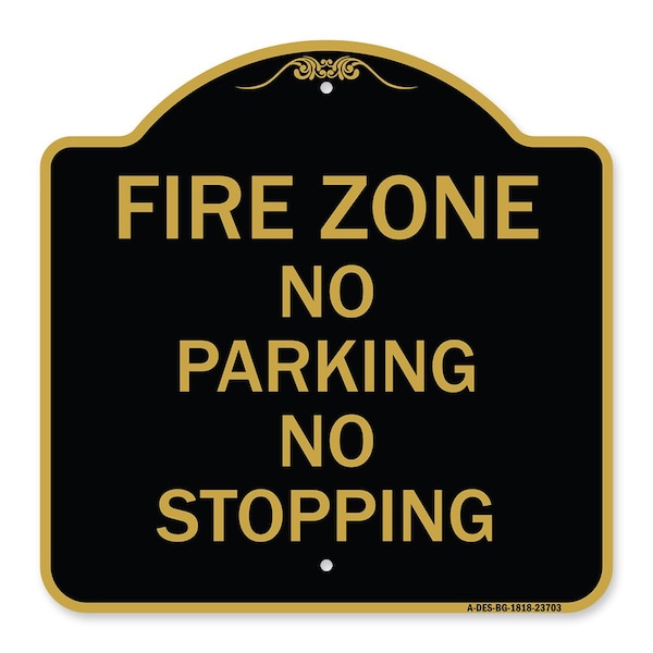Designer Series Sign-No Parking No Stopping, Black & Gold Aluminum Sign, 18" x 18", BG-1818-23703